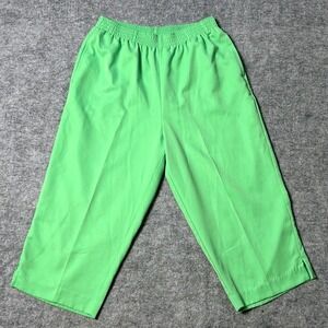 Bon Worth Womens S Green Polyester Elastic Waist Pants Cropped‎ Straight Leg